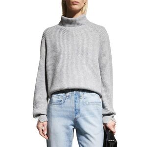 $425 rag & bone Pierce Grey Cashmere Ribbed Relaxed Fit Turtleneck Sweater S